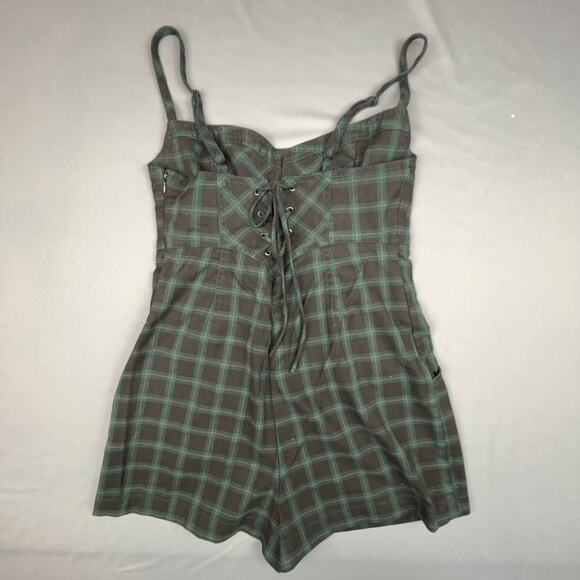 Urban Outfitters Plaid Romper Green Black Medium Tartan Grunge Clueless - Picture 4 of 6